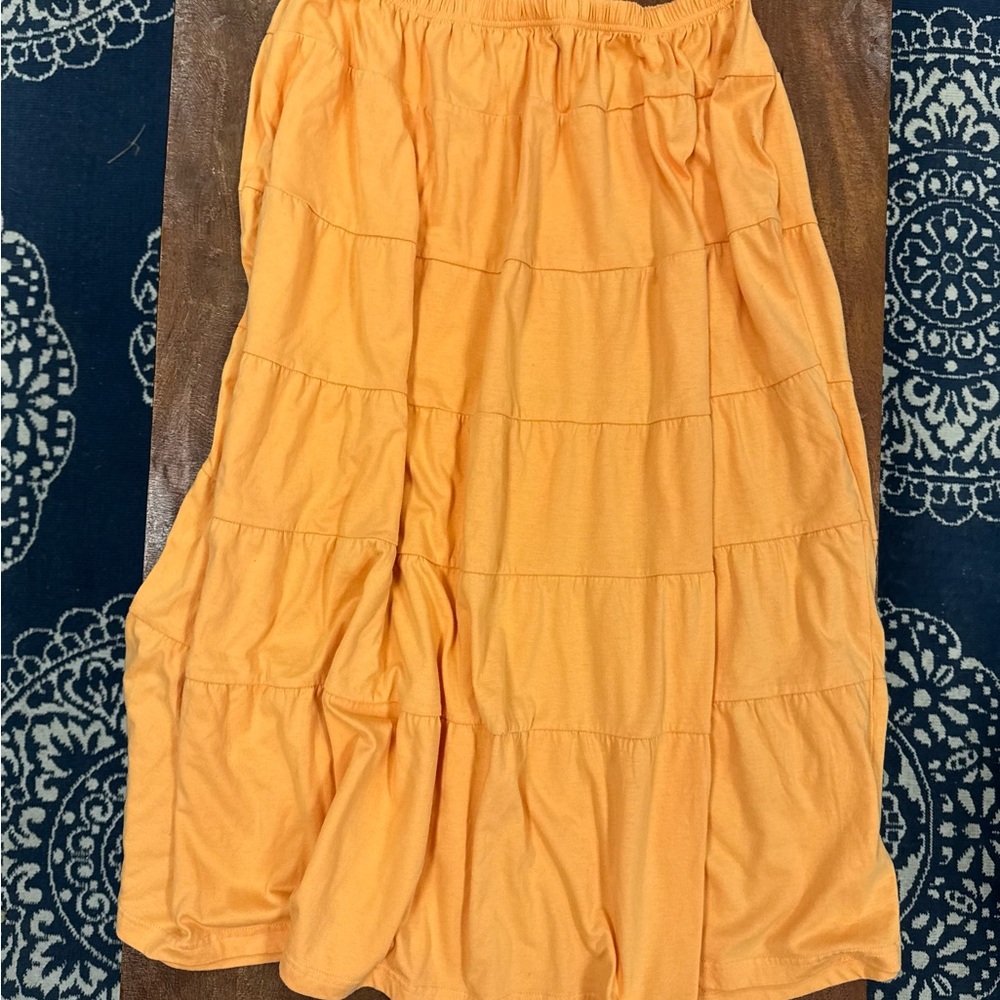 Veranesi Peach Orange Tiered Bohemian Skirt Women’s 1X